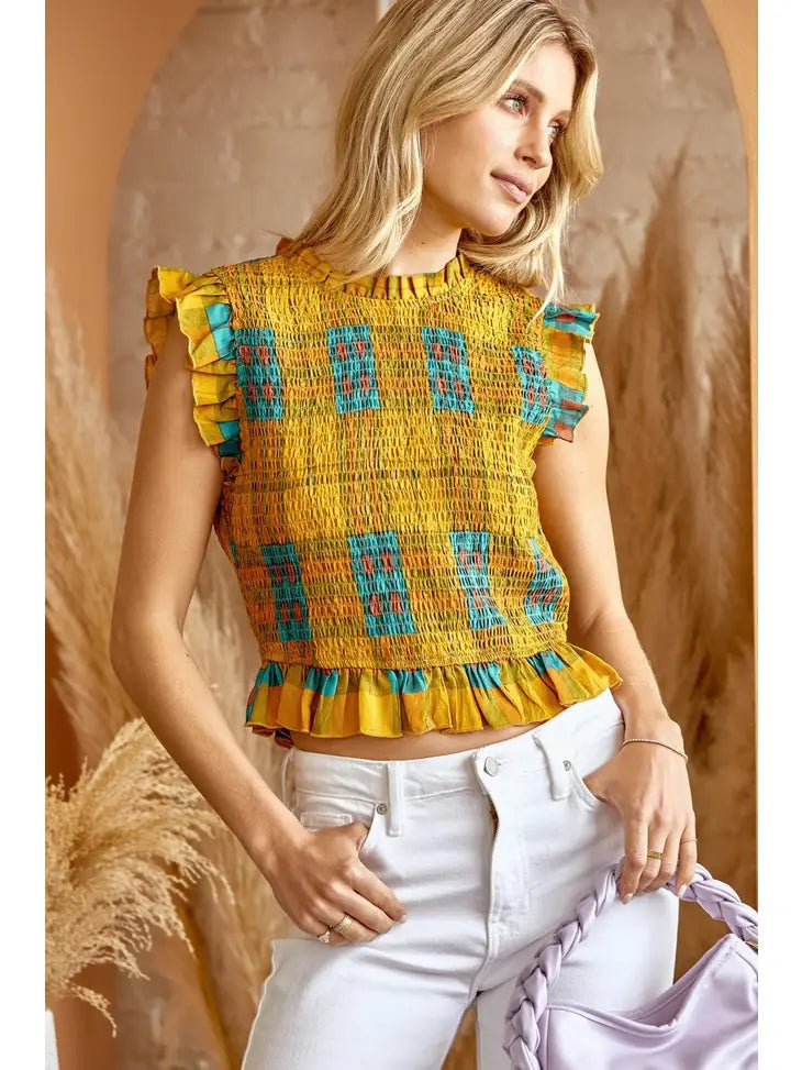 Mock Neck Smocked Top
