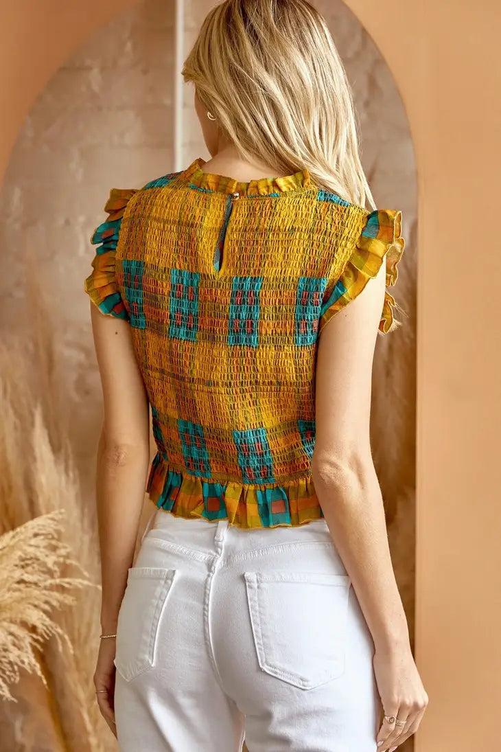 Mock Neck Smocked Top