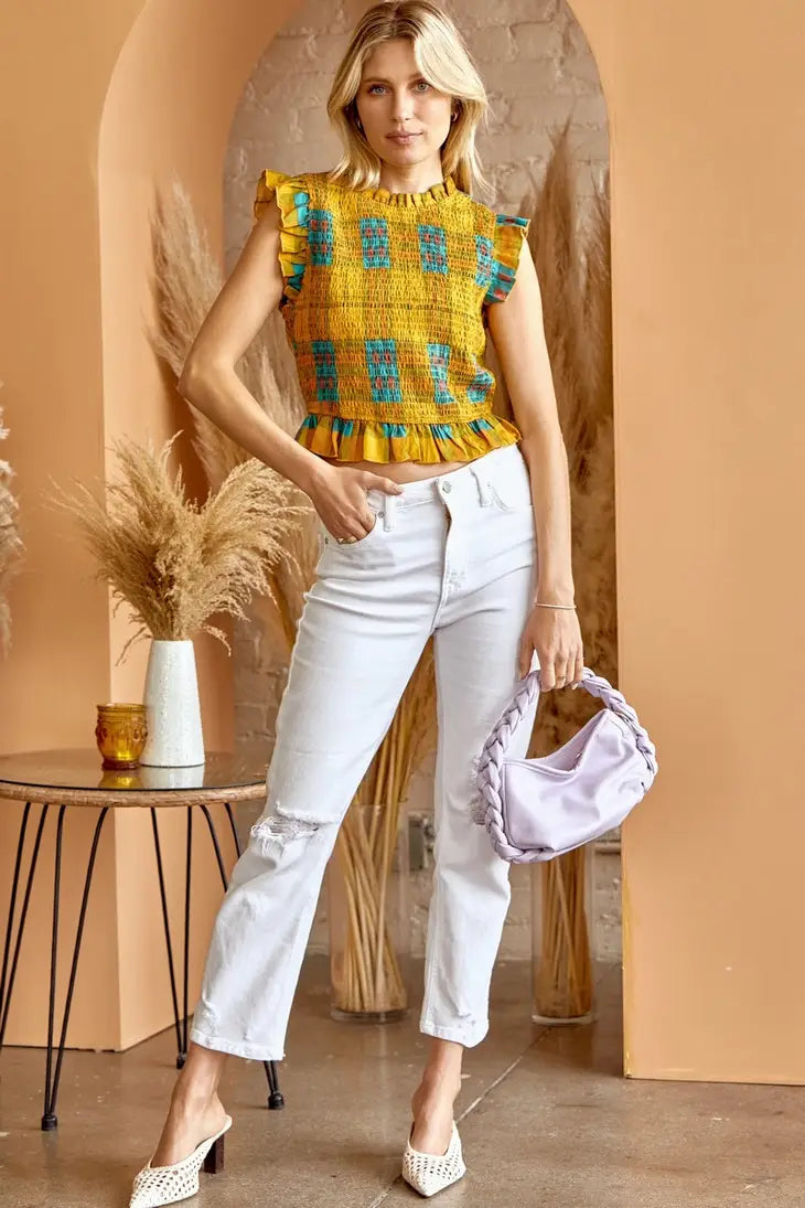 Mock Neck Smocked Top