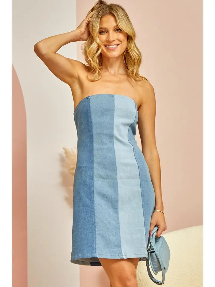 Marie Tie Back Denim Tube Dress L