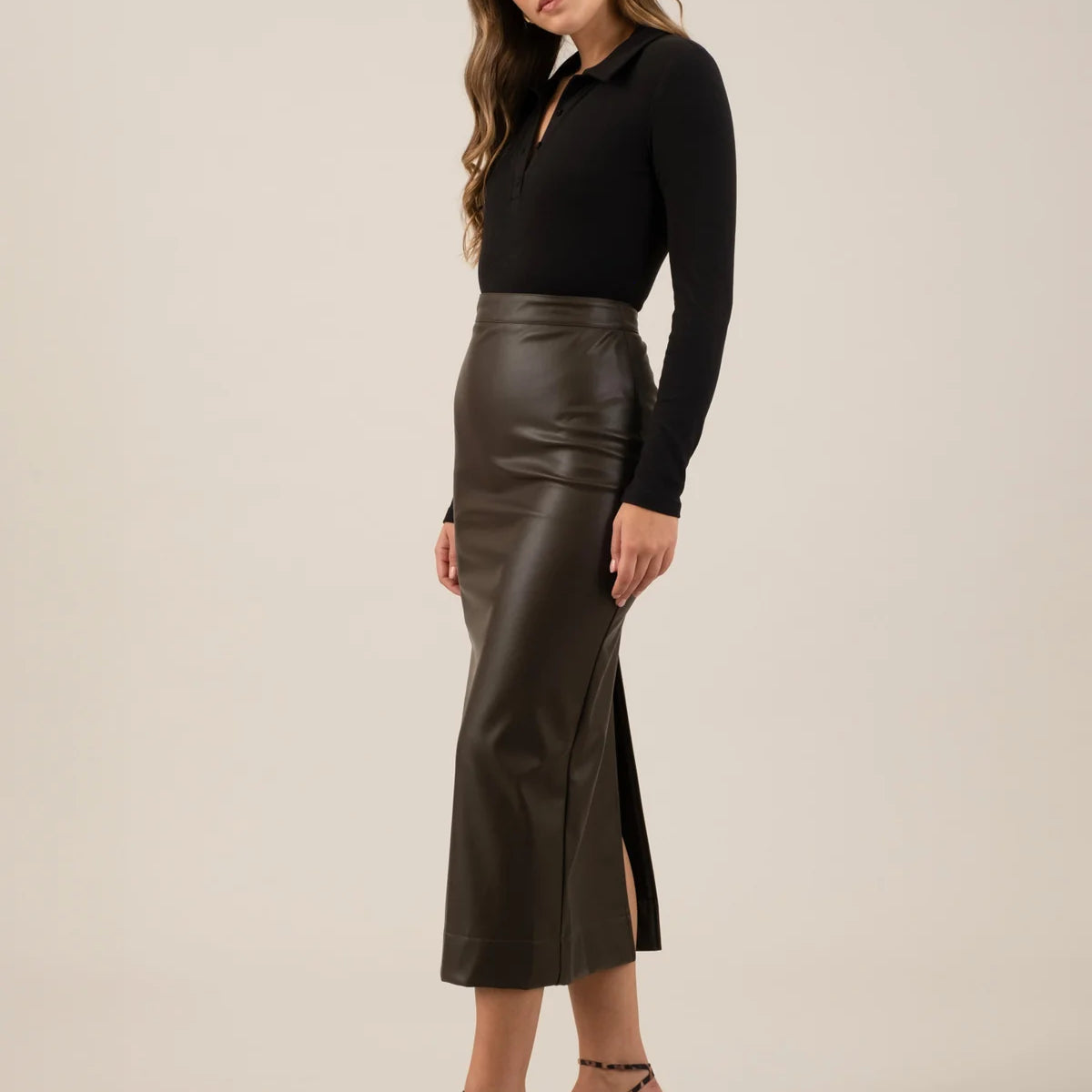 Everly Faux Leather Midi Skirt