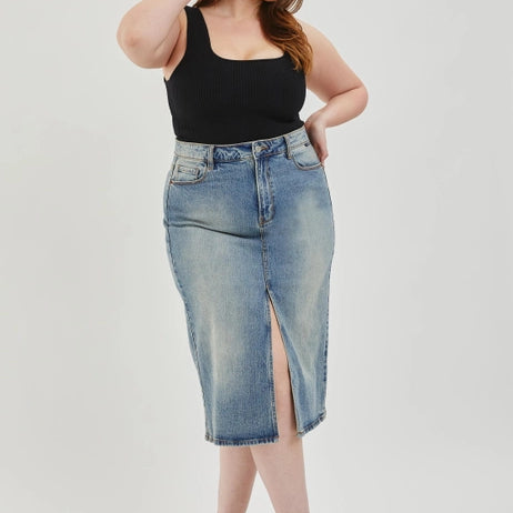 Cello High Rise Midi Skirt in Curvy