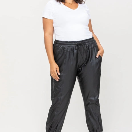 Cello High-Rise Faux Leather Joggers