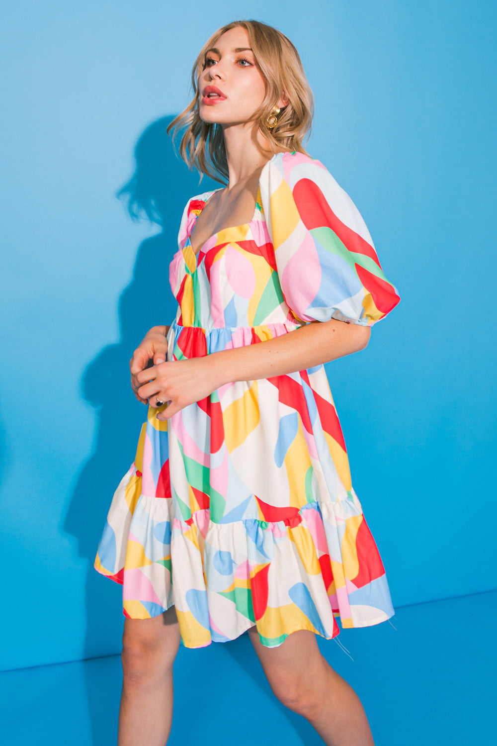 knee length dresses for ladies Diamond Presley Print Multi Color Mini Dress – SURELYMINE main image 0