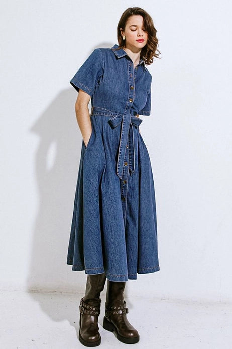 Annalise Midi Denim Dress – Bohemian Black by Walking Roses