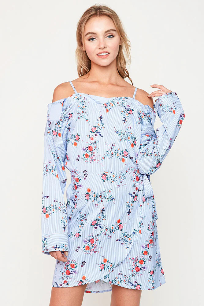 Floral Cold Shoulder Wrap Dress