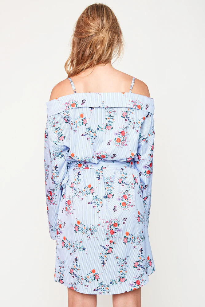 Floral Cold Shoulder Wrap Dress