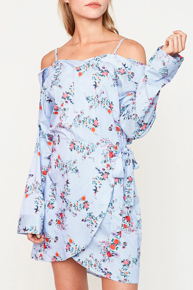 Floral Cold Shoulder Wrap Dress