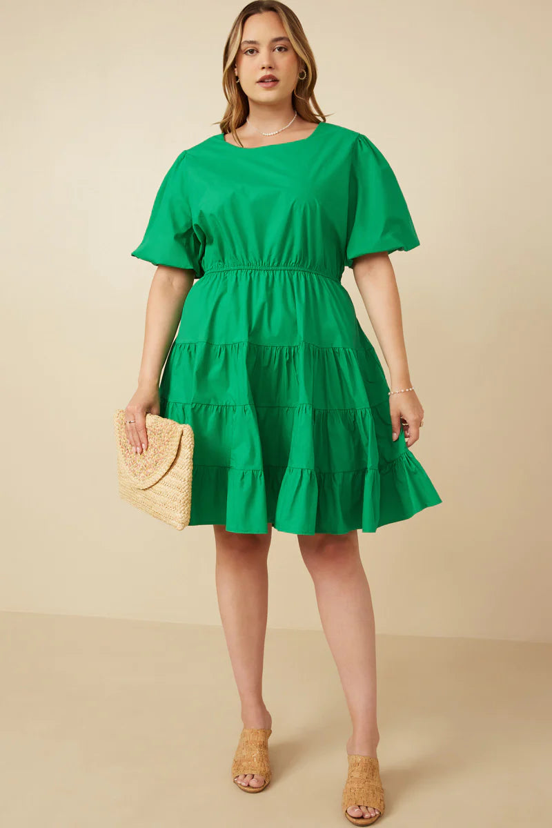 Bow Back Puff Sleeve Poplin Dress