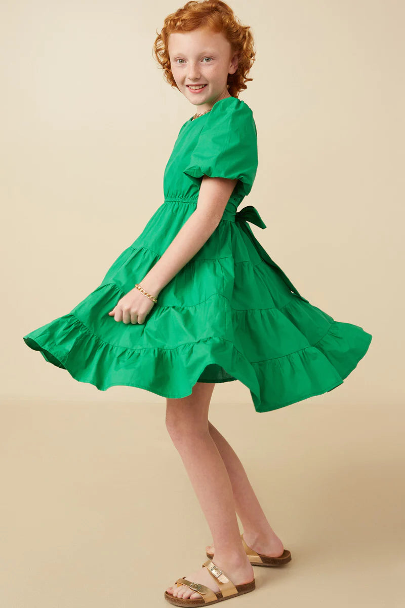 Bow Back Puff Sleeve Poplin Dress