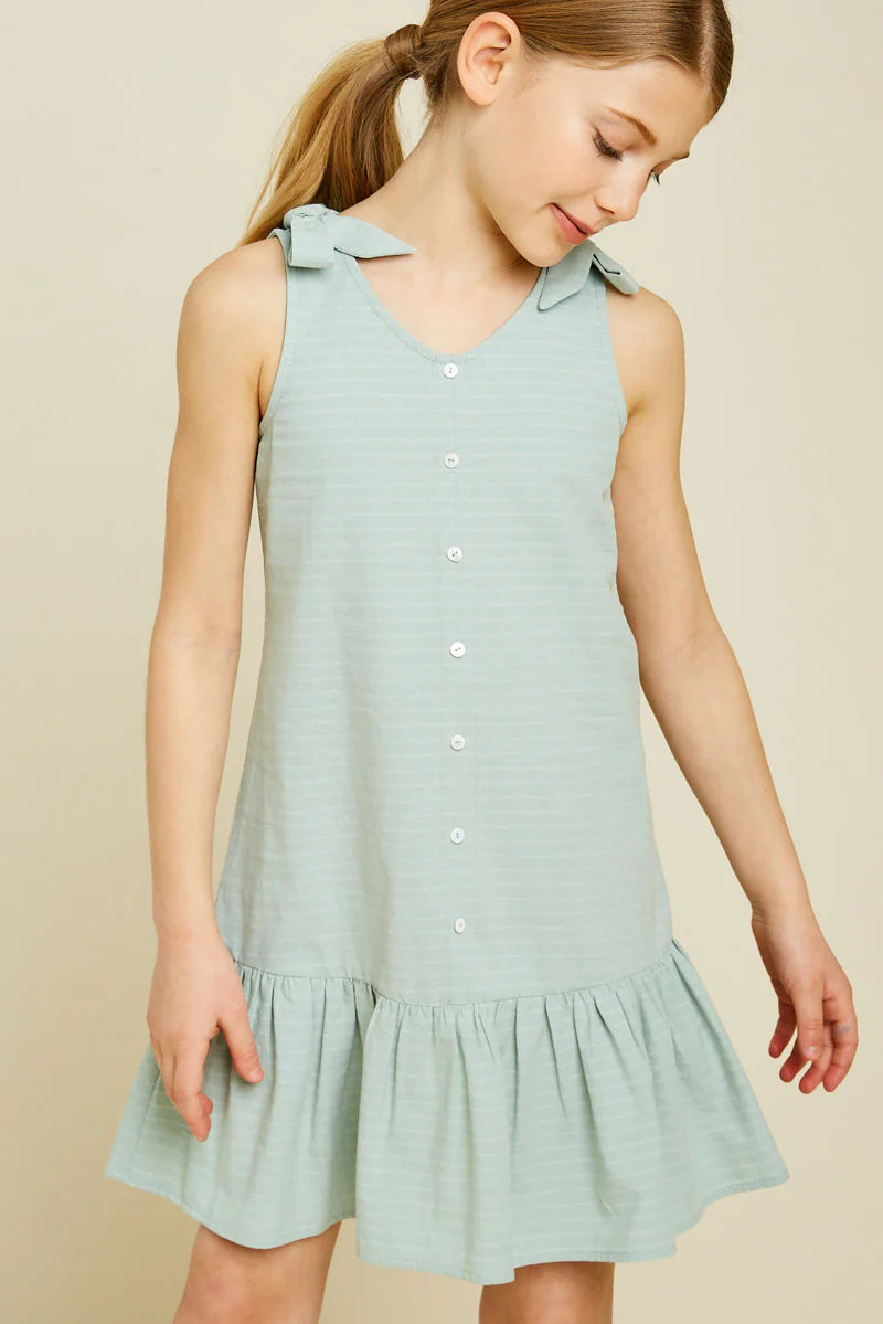 Girls Bow Strap Button-Down Swing Dress