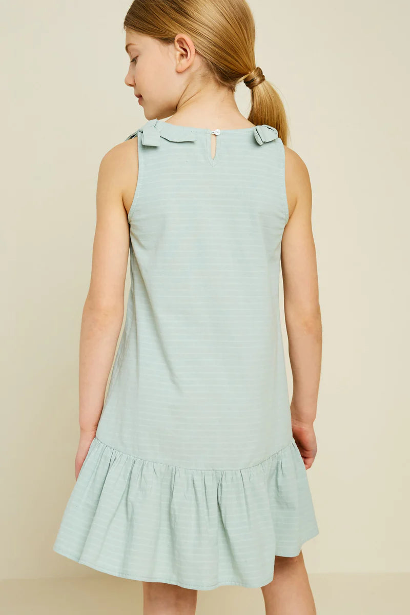 Girls Bow Strap Button-Down Swing Dress