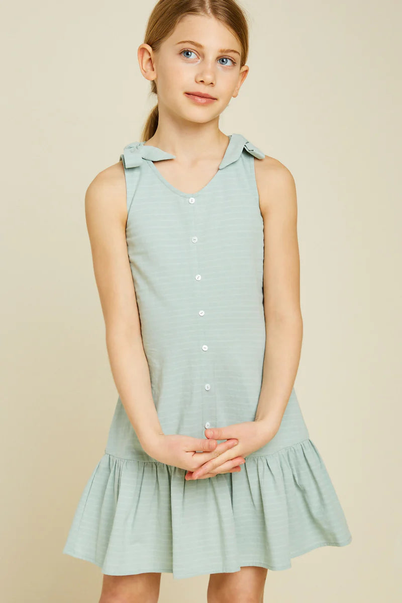 Girls Bow Strap Button-Down Swing Dress