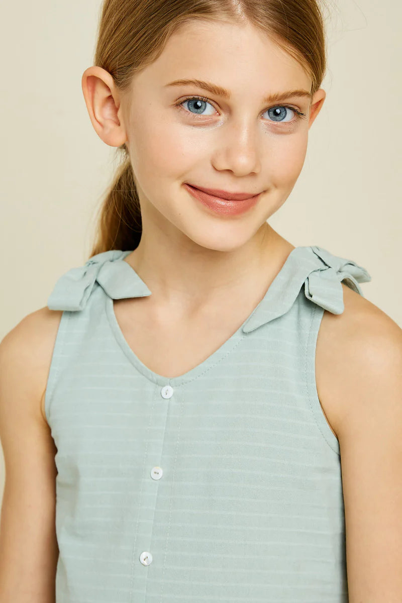Girls Bow Strap Button-Down Swing Dress