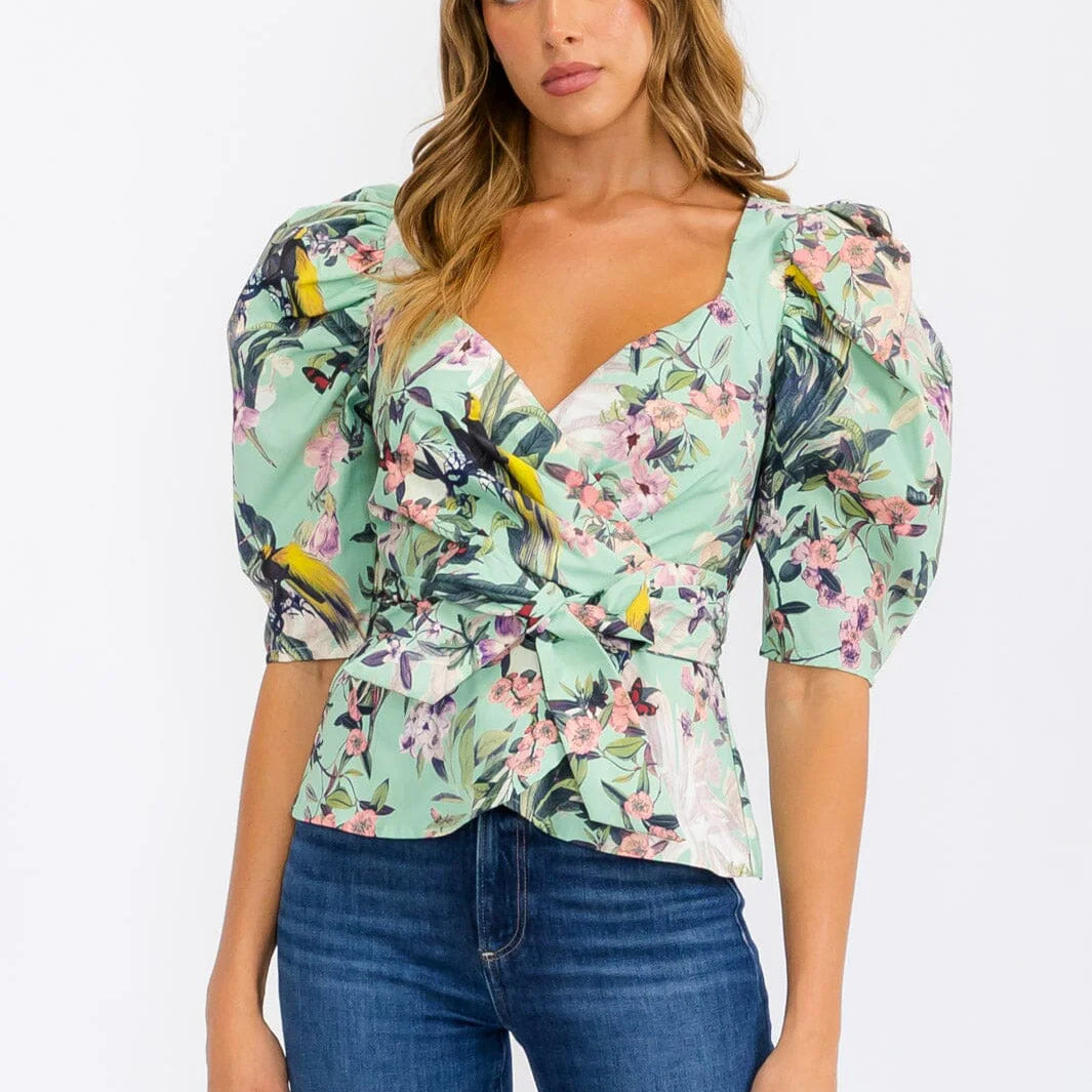 Tahlia Cinch-Waist Wrap Top