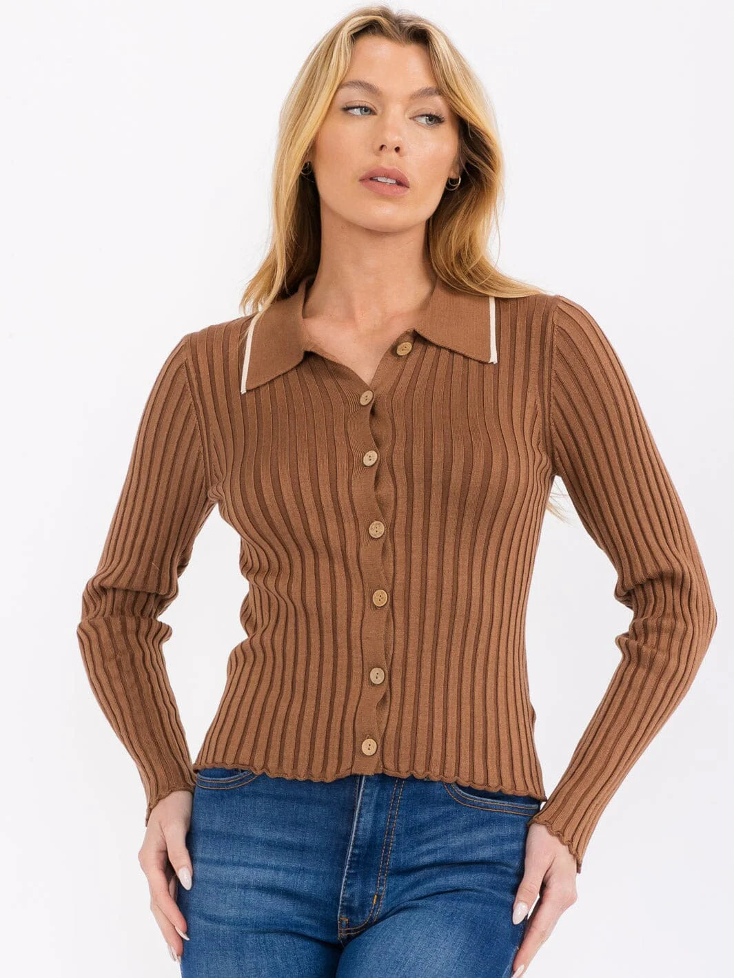 Mocha Button up Ribbed Shirt