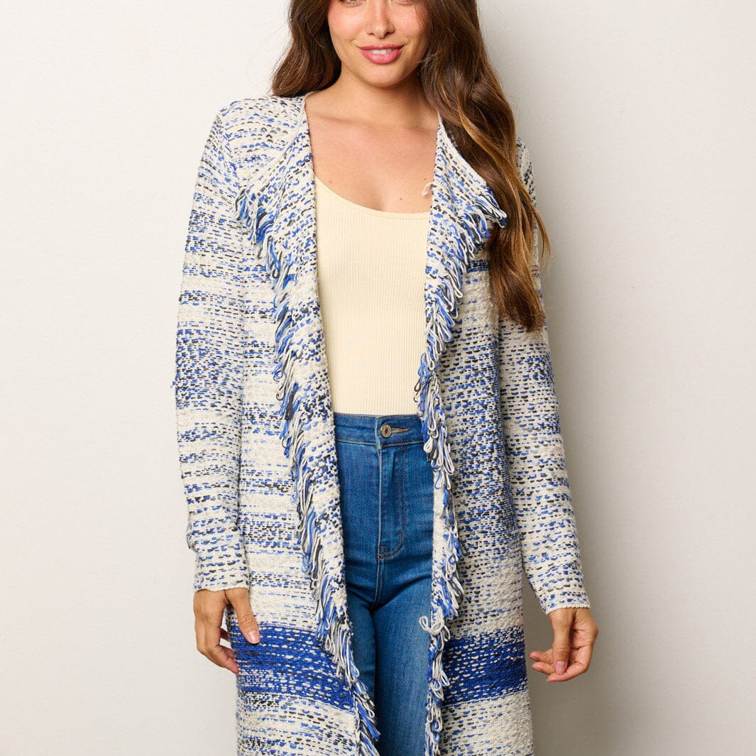 Blu Open Front Colorblock Cardigan