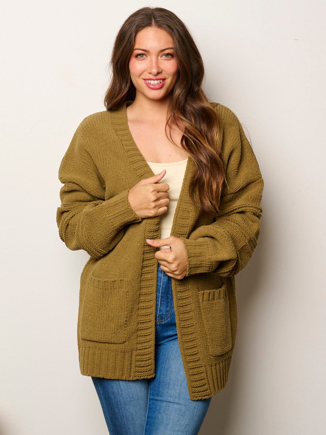 Olive green open cardigan best sale