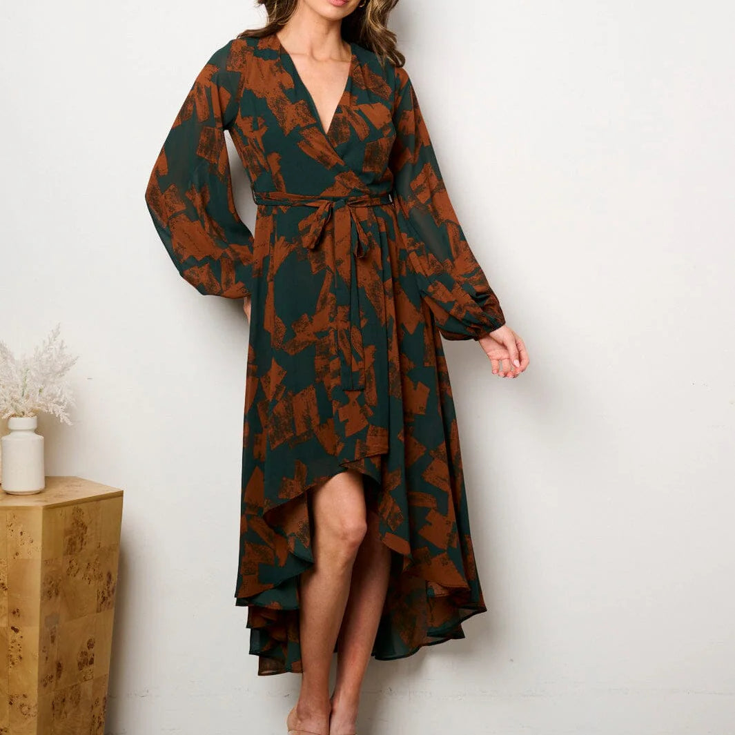 Norma High-Low Hunter Surplice Midi Dress