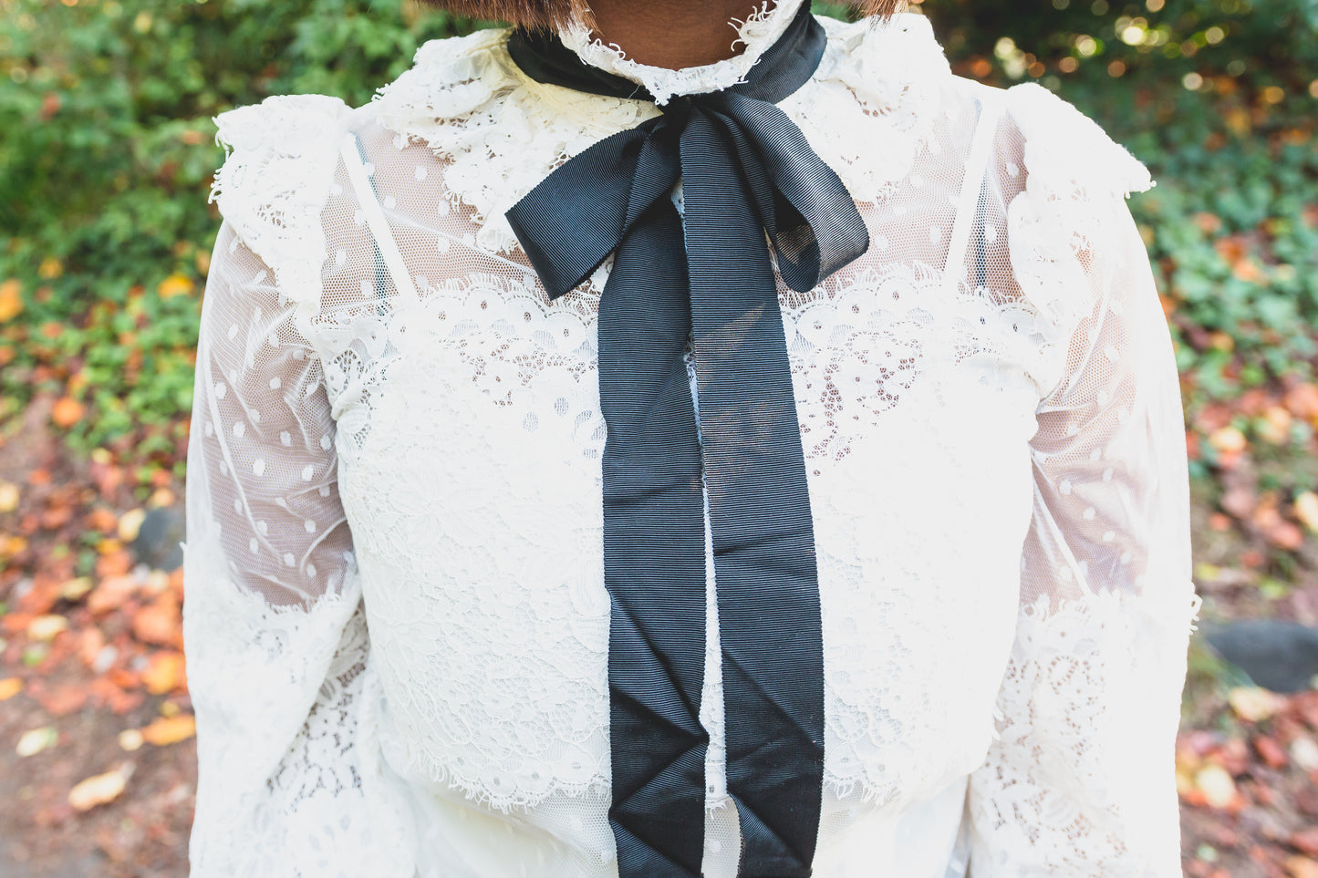 Ruffle Lace Blouse with Bow
