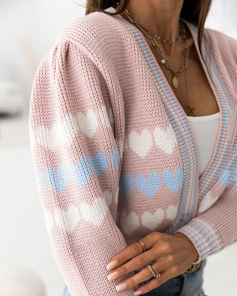 Heart Pattern Cropped Cardigan