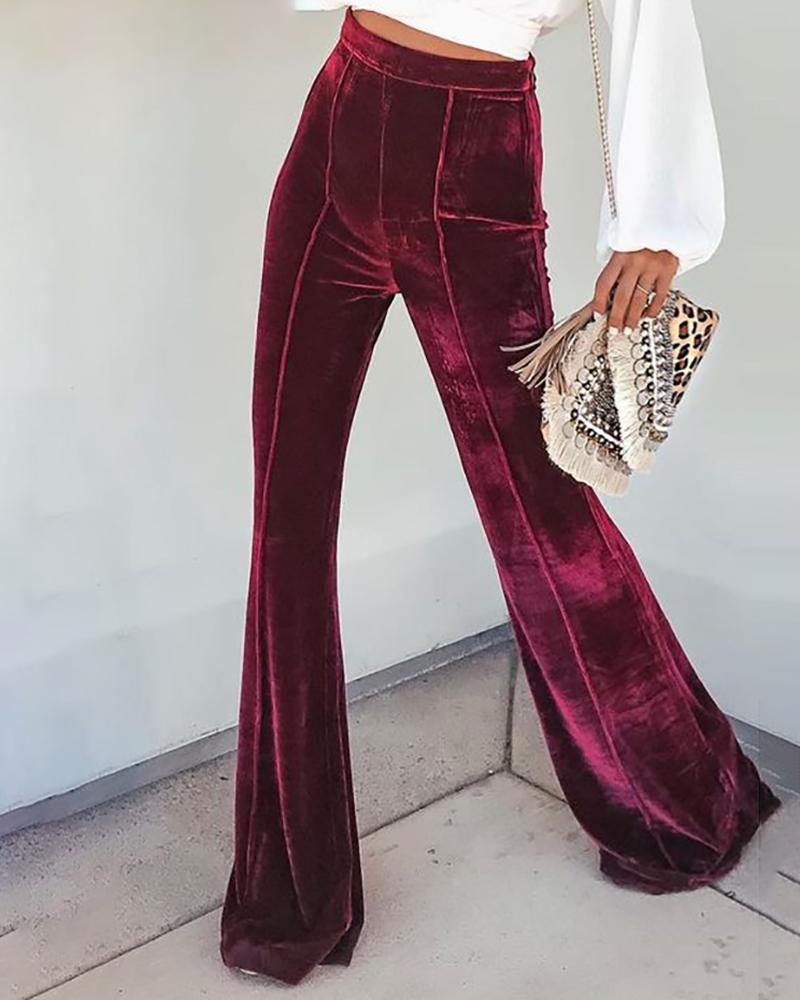 Velvet High Waist Flared Pants