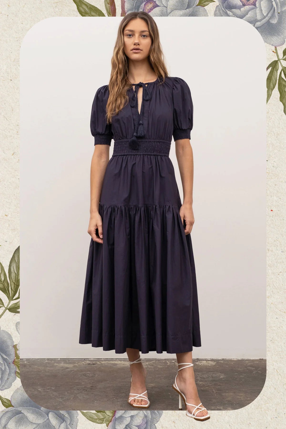 Gathered Shirred Midi Dress
