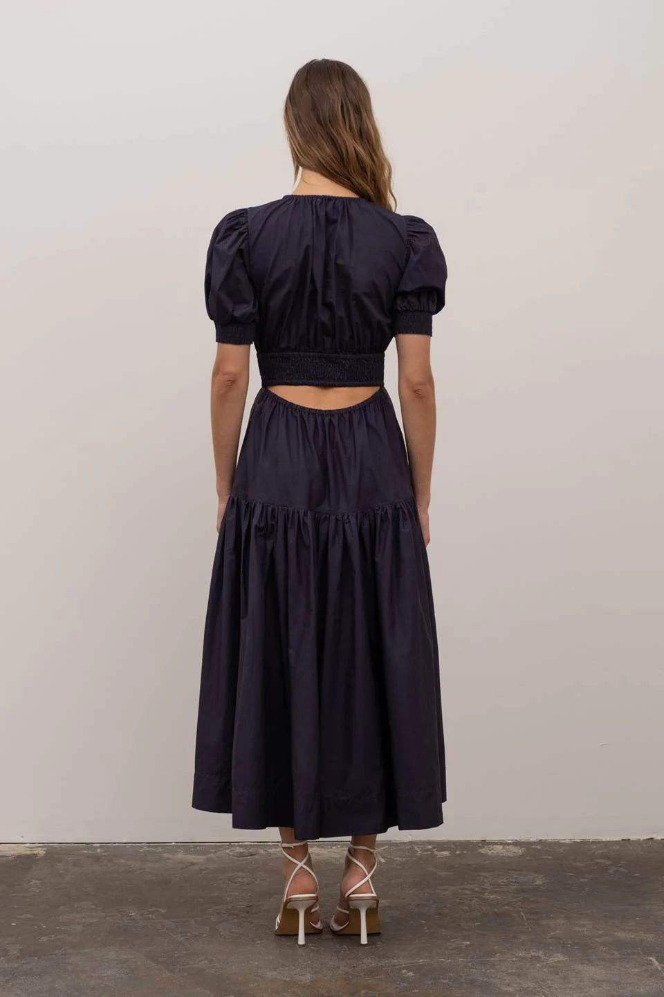 Gathered Shirred Midi Dress