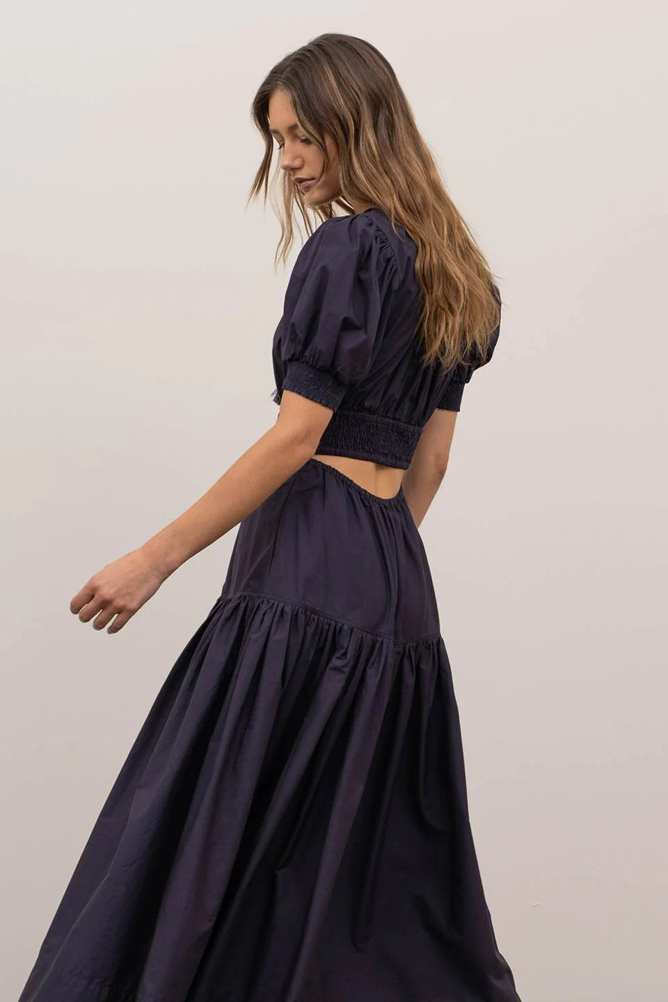 Gathered Shirred Midi Dress