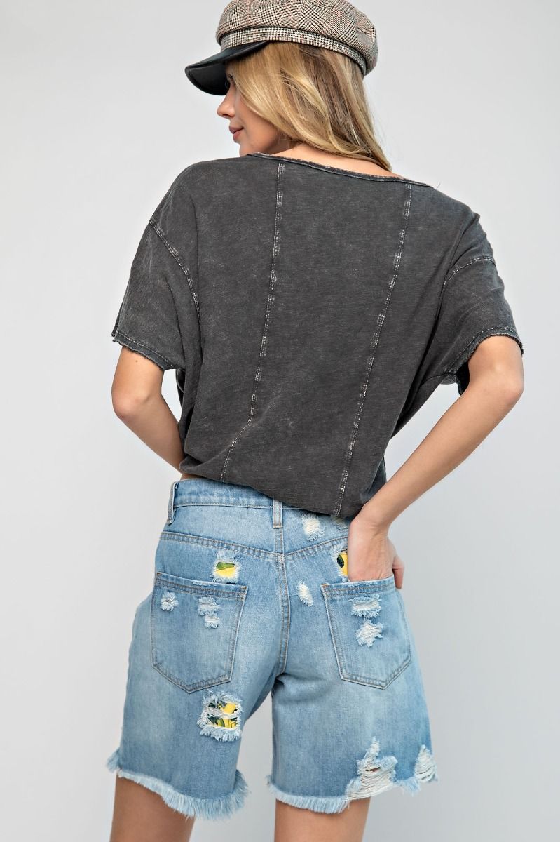 Distressed Washed Denim Shorts
