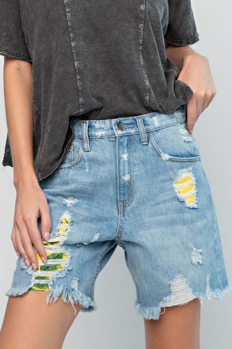 Distressed Washed Denim Shorts