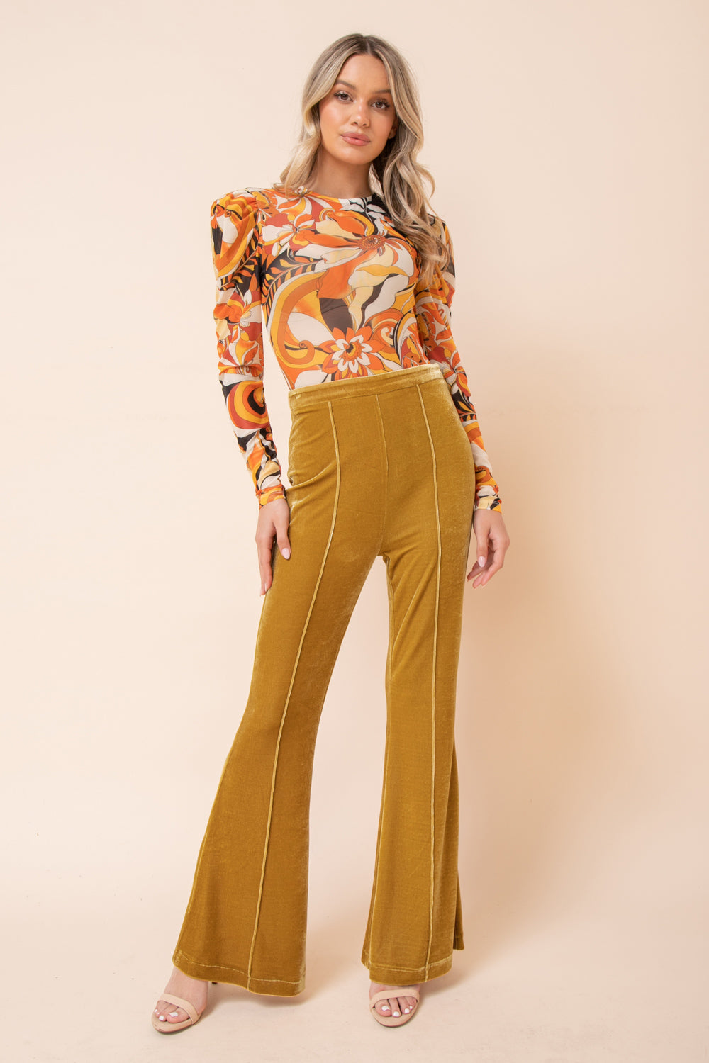 High Waisted Velvet Flare Pants
