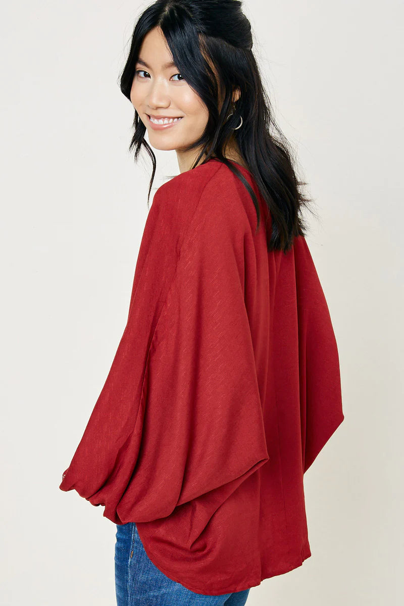 Embroidered Button-Down Dolman Top