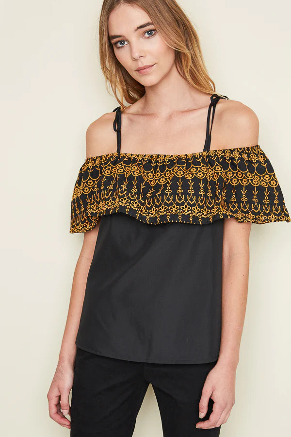 Embroidered Off The Shoulder Cropped Top