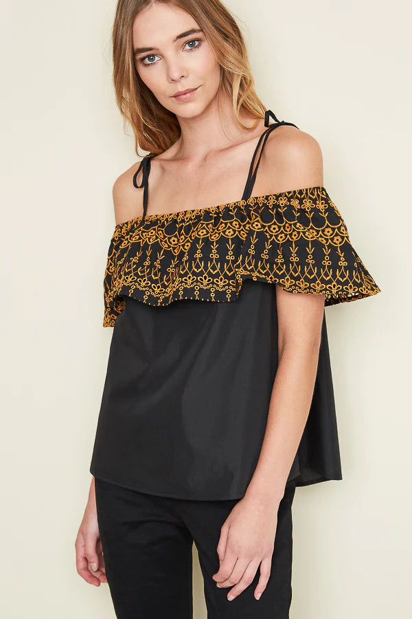 Embroidered Off The Shoulder Cropped Top