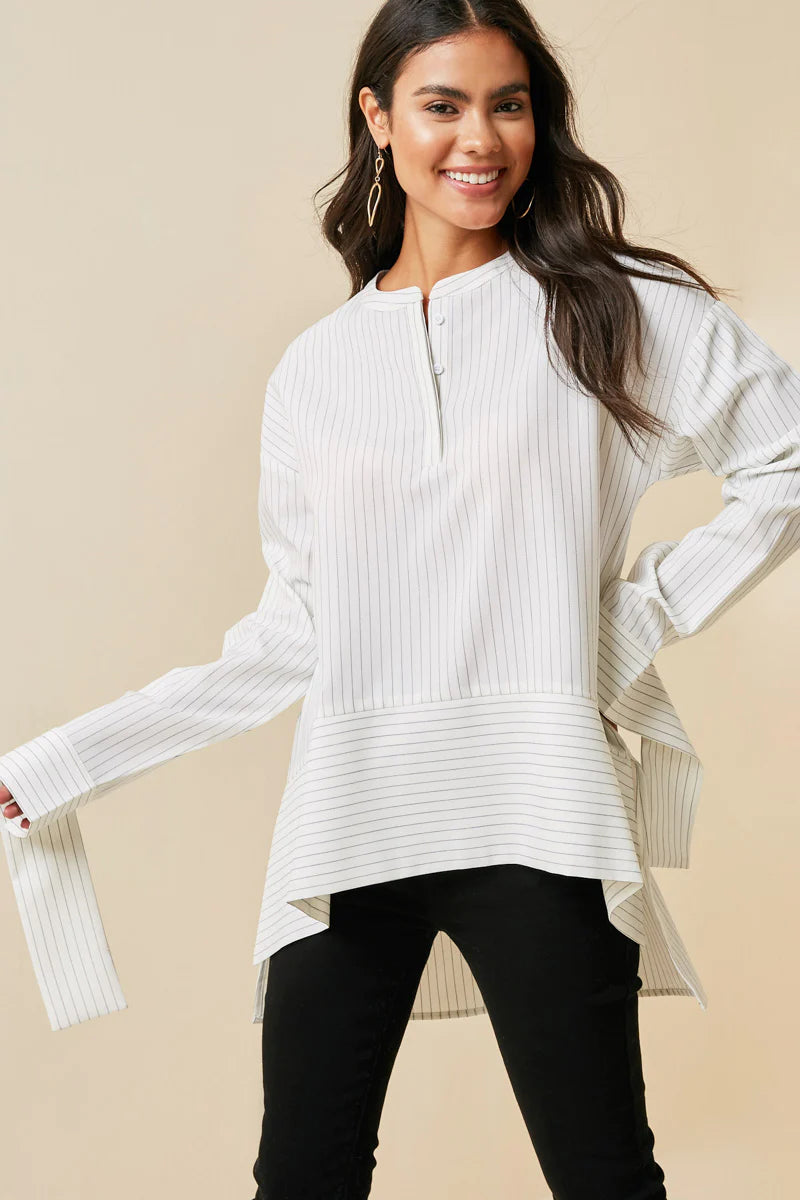 Pinstripe High-Low Tunic Top