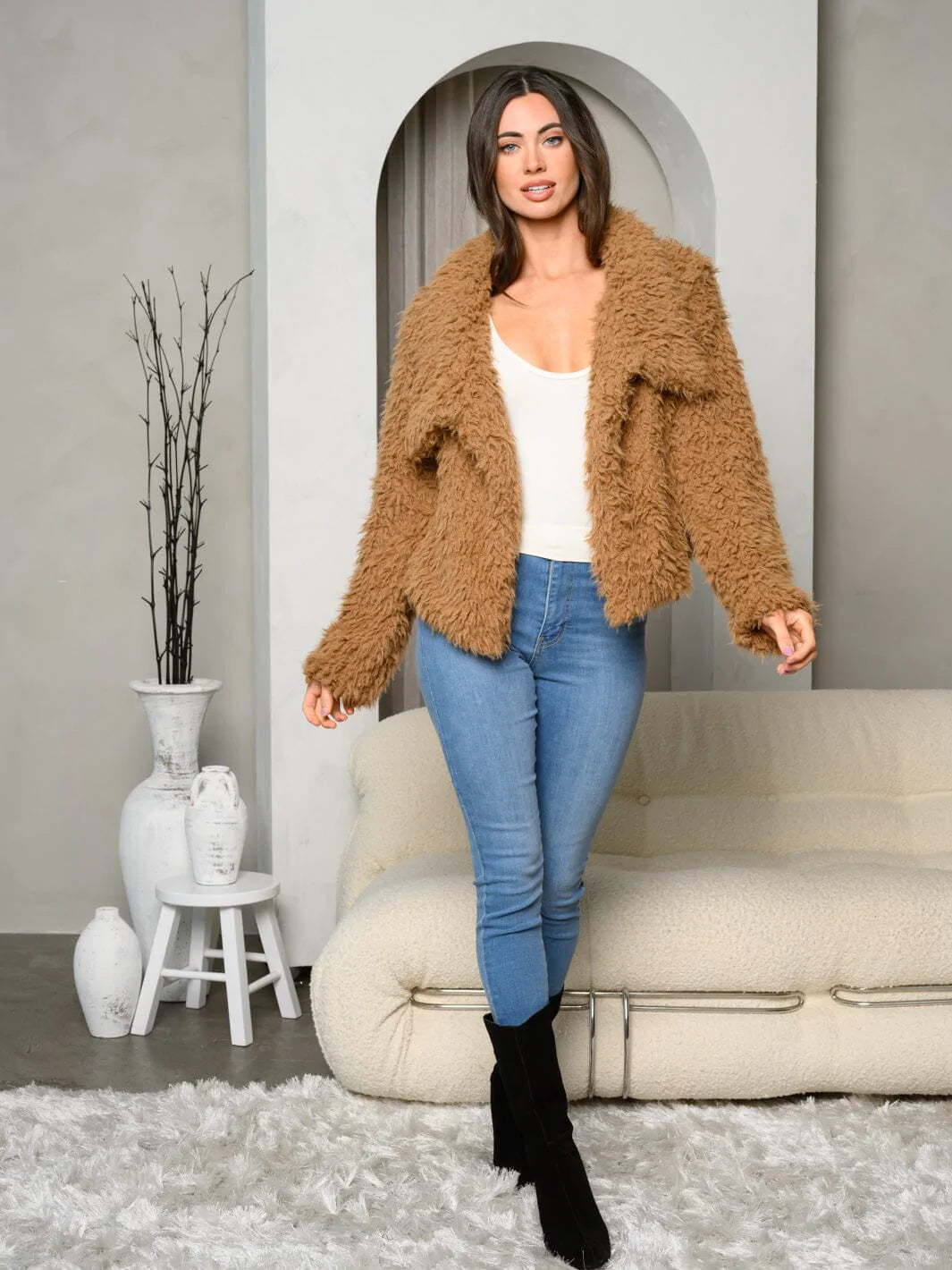 Teddy Long Sleeve Open Front Jacket