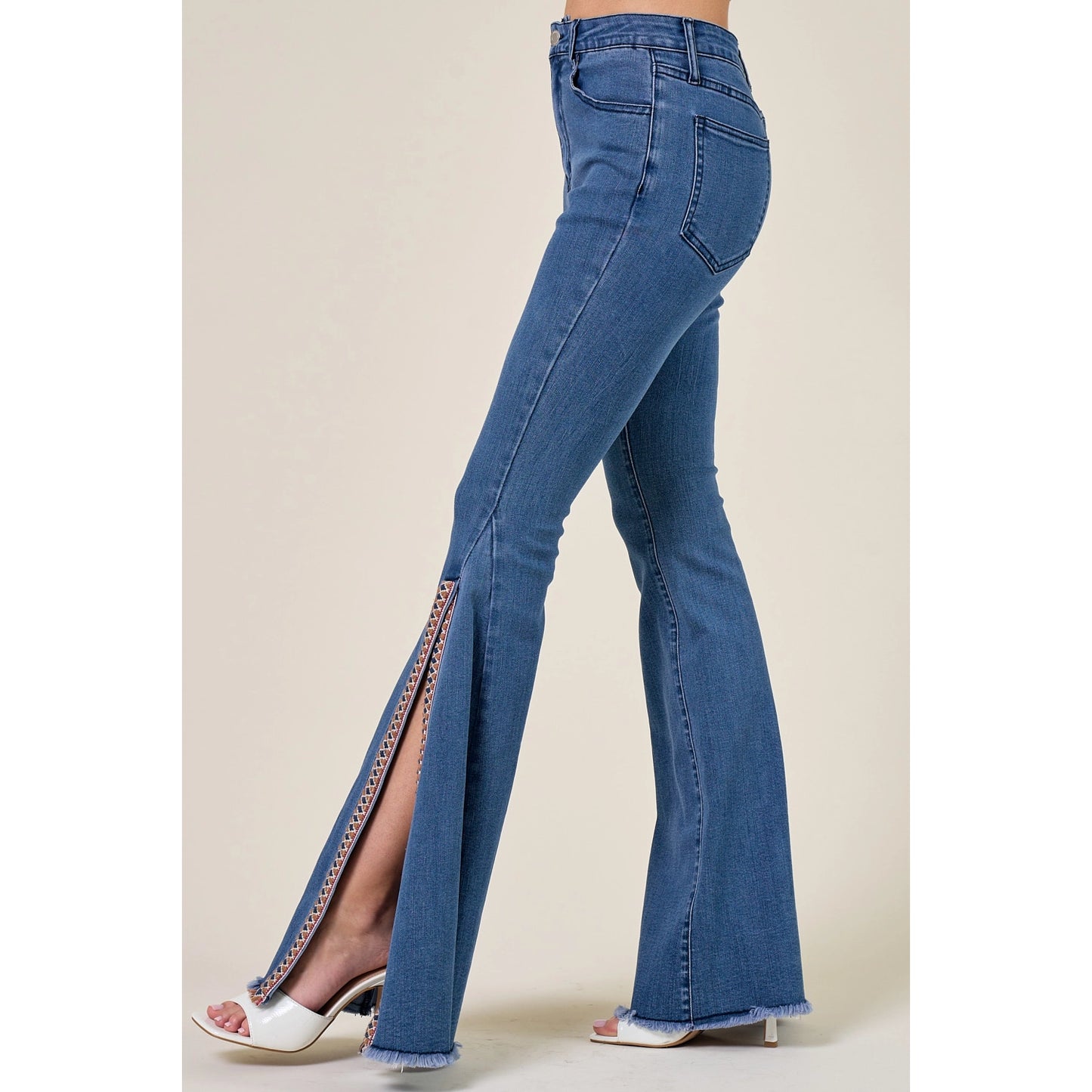 Aztec Trim Flared Denim
