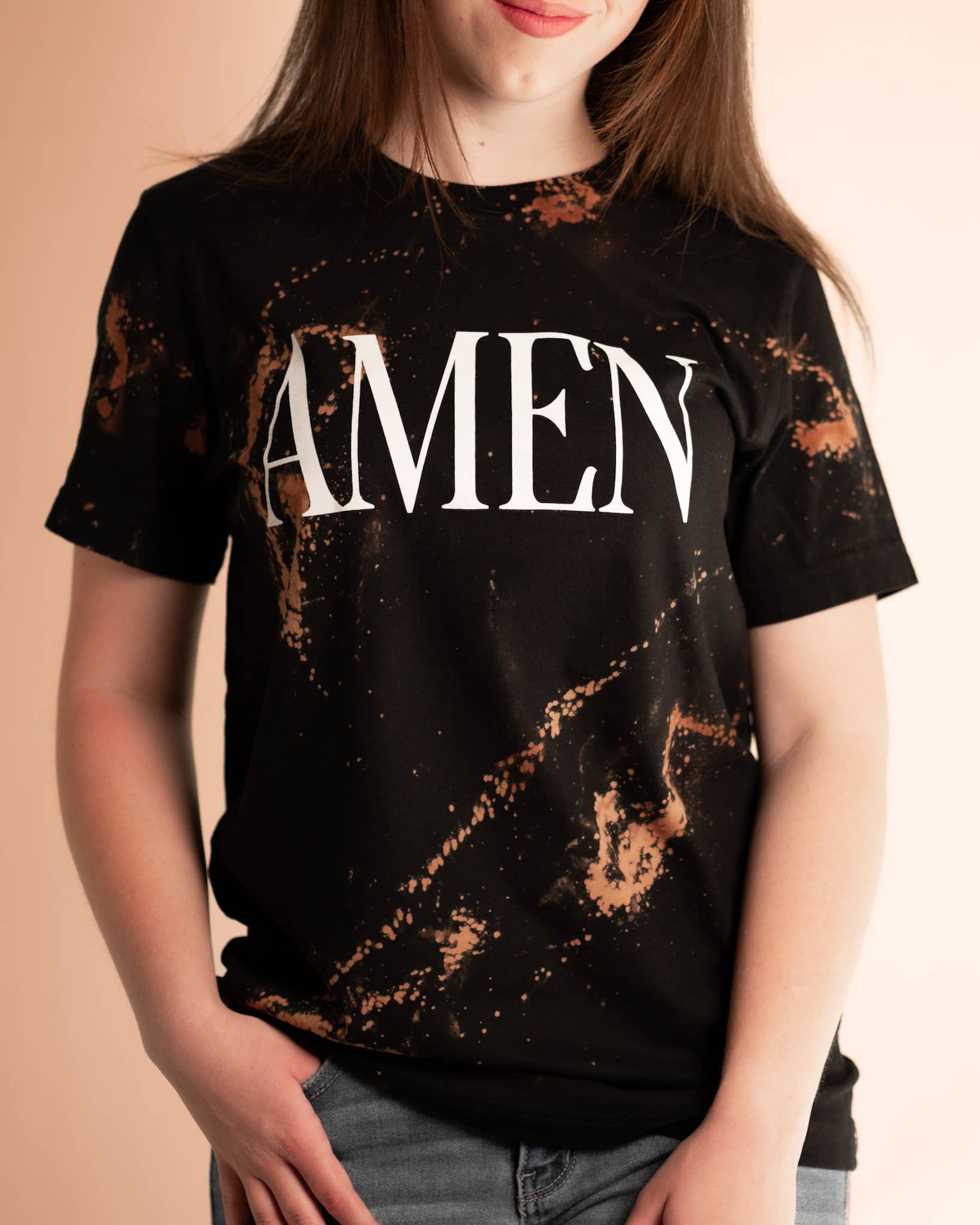 Amen Bleached Graphic Tee – Bohemian Black by Walking Roses