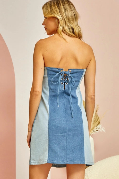 Marie Tie Back Denim Tube Dress