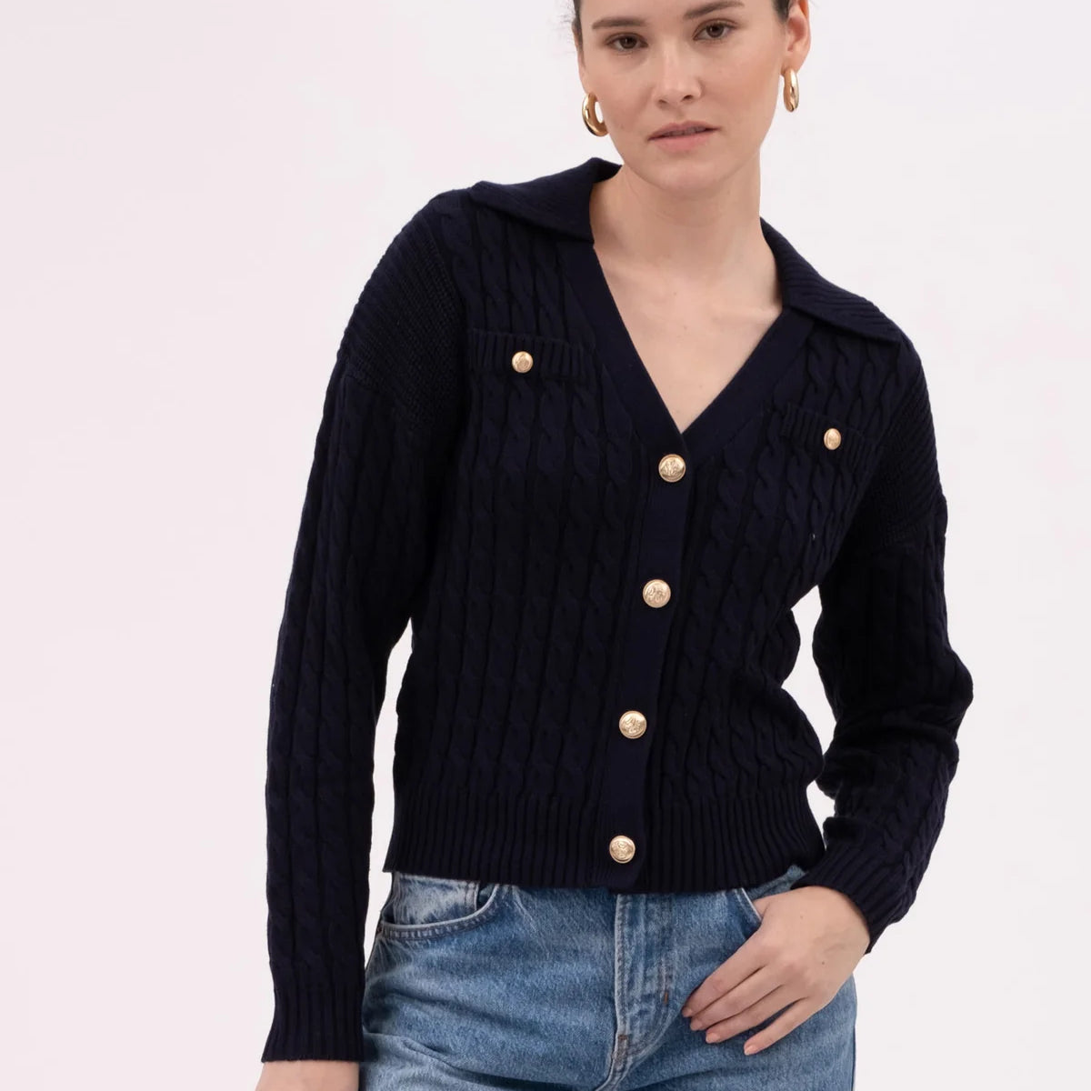 Lacey V Neck Cable Sweater