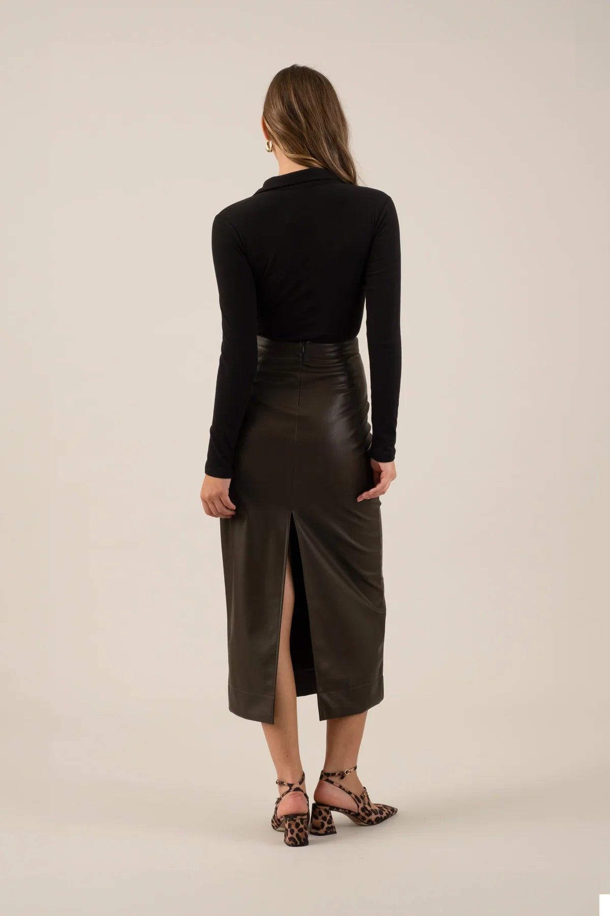 Everly Faux Leather Midi Skirt