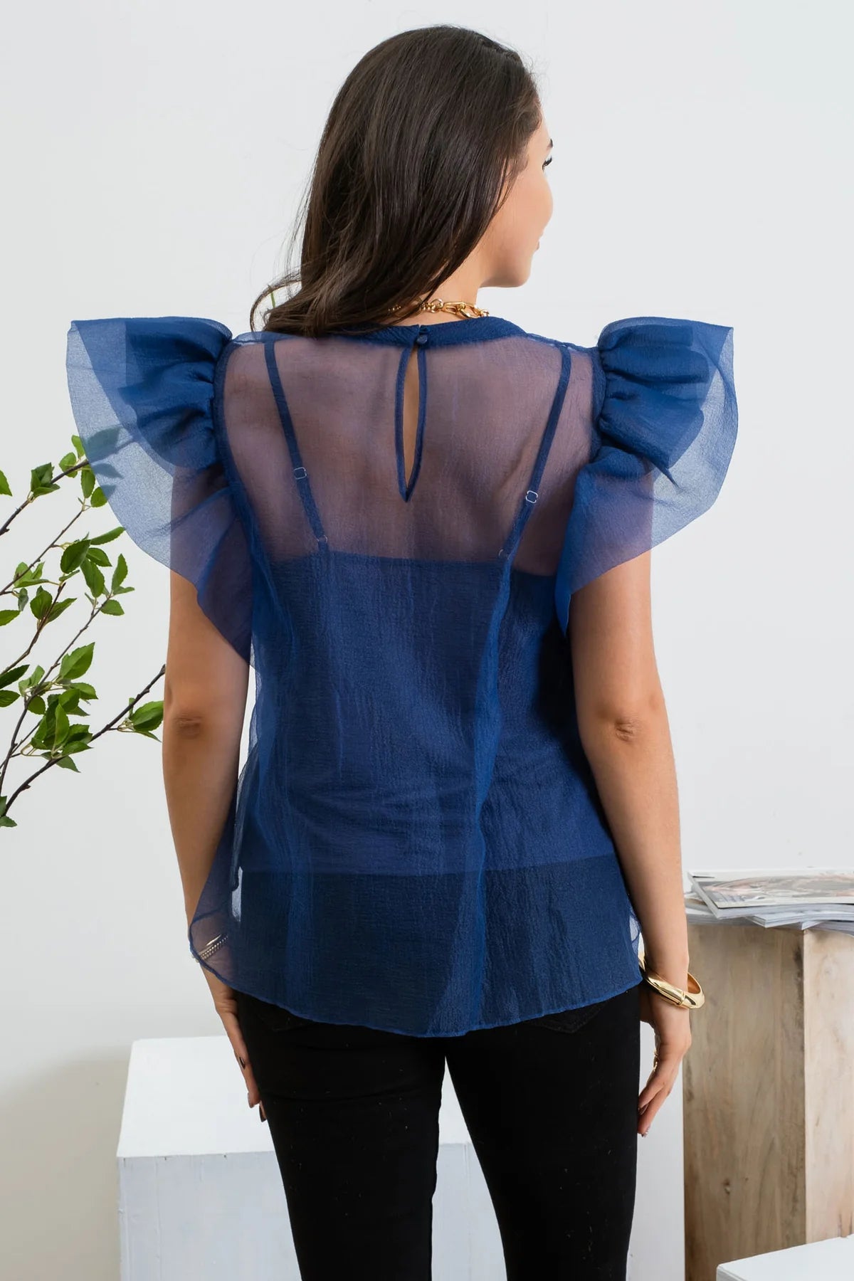 Blu Oversized Organza Top