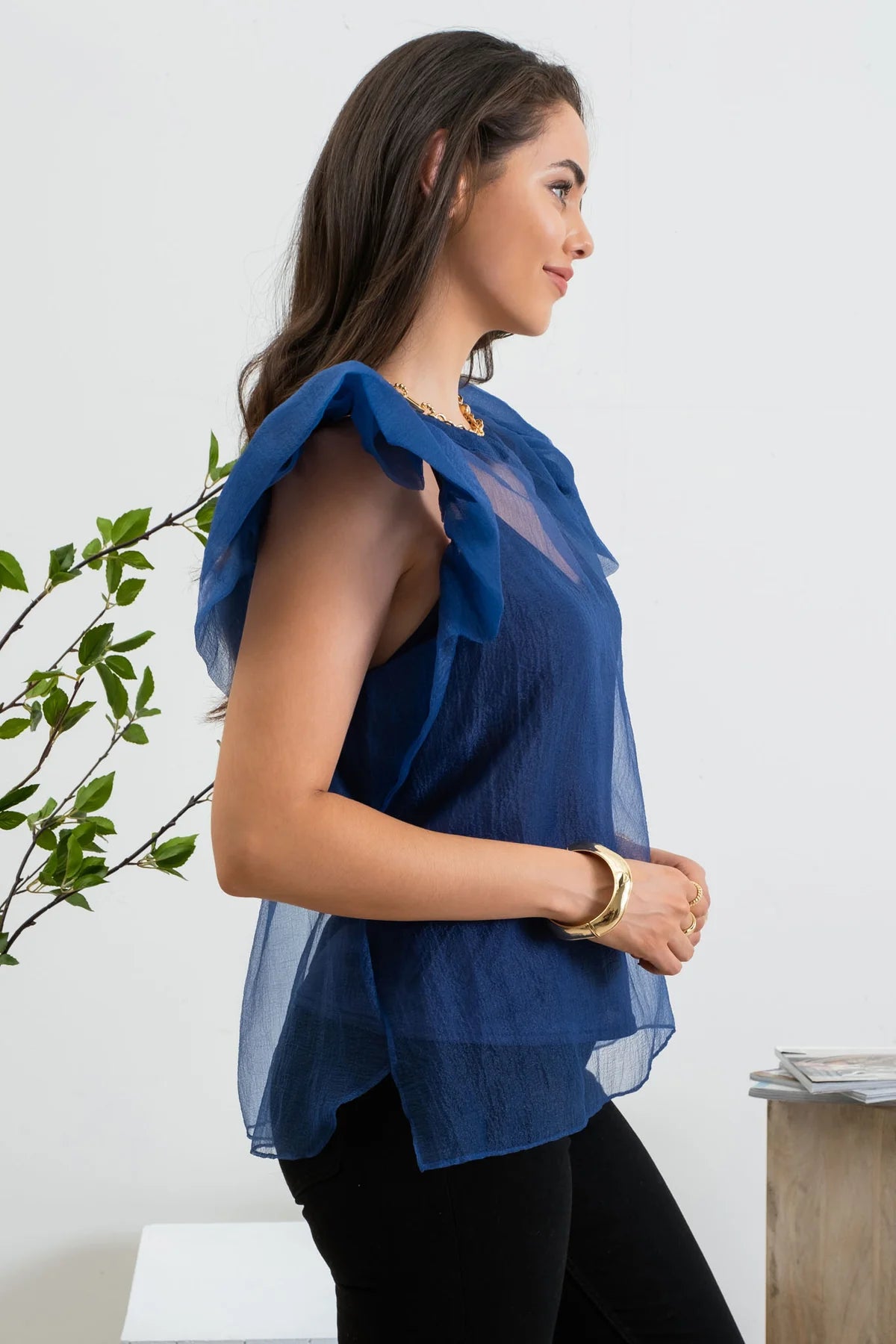 Blu Oversized Organza Top