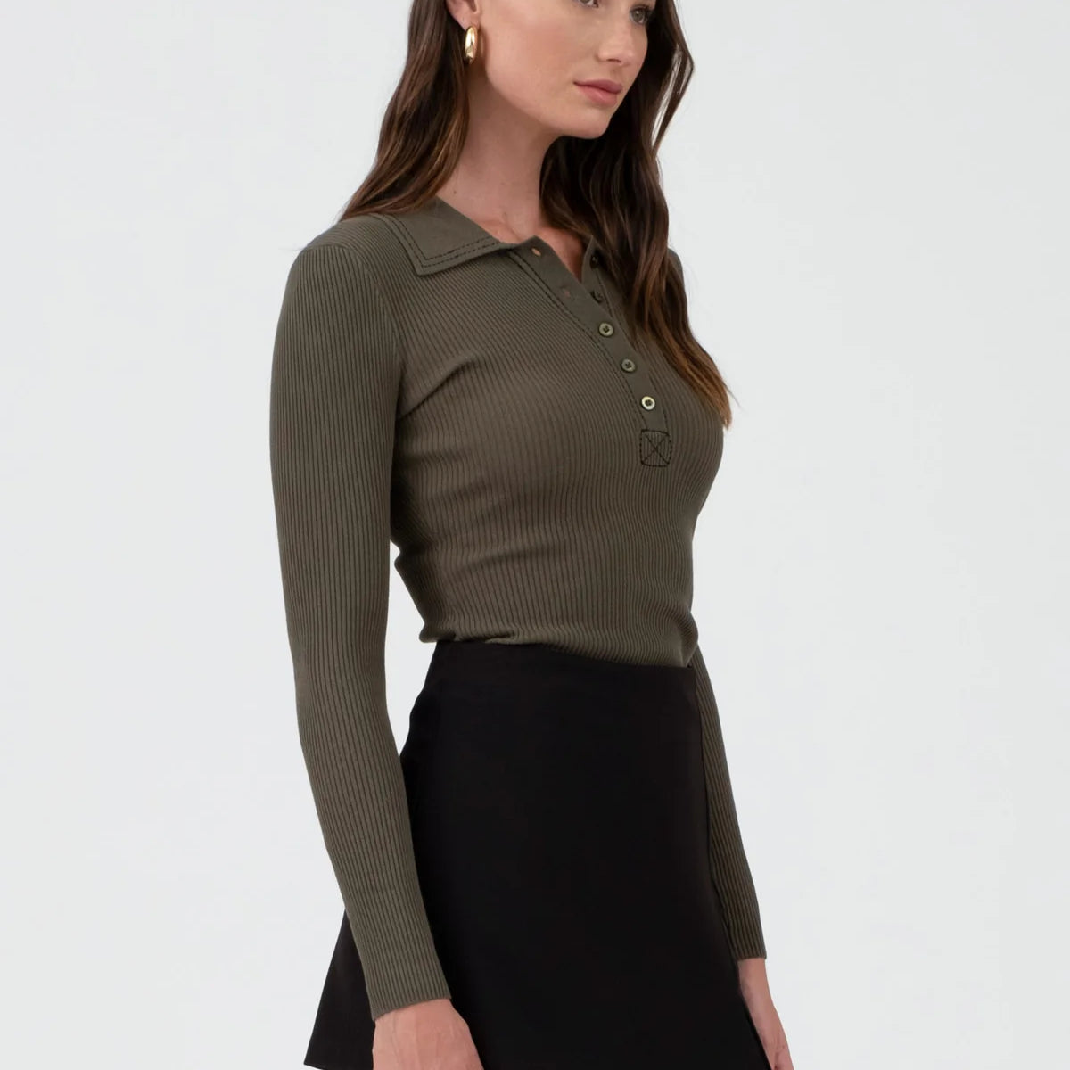 Dylan Stitch Collard Knit Top