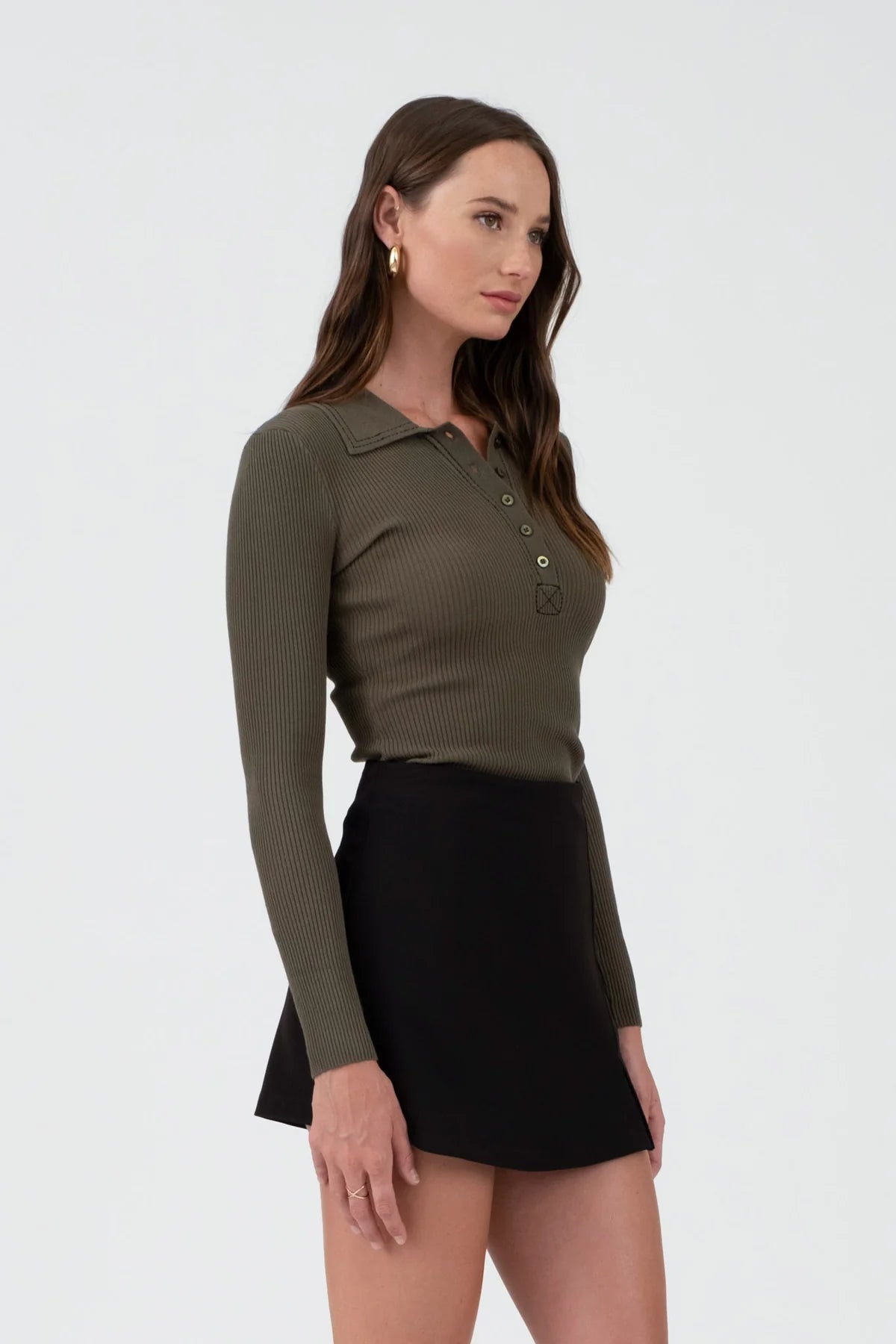 Dylan Stitch Collard Knit Top