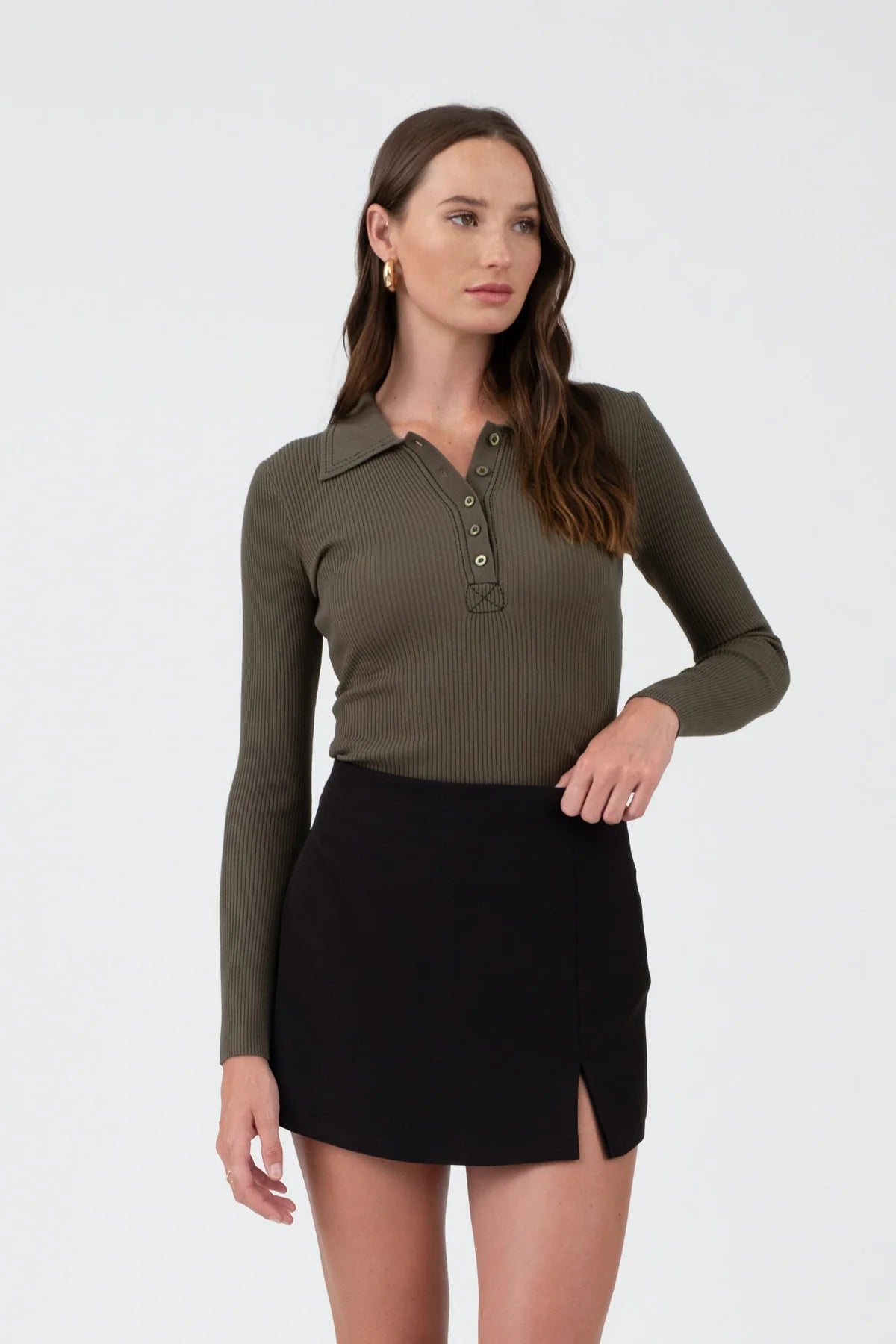 Dylan Stitch Collard Knit Top