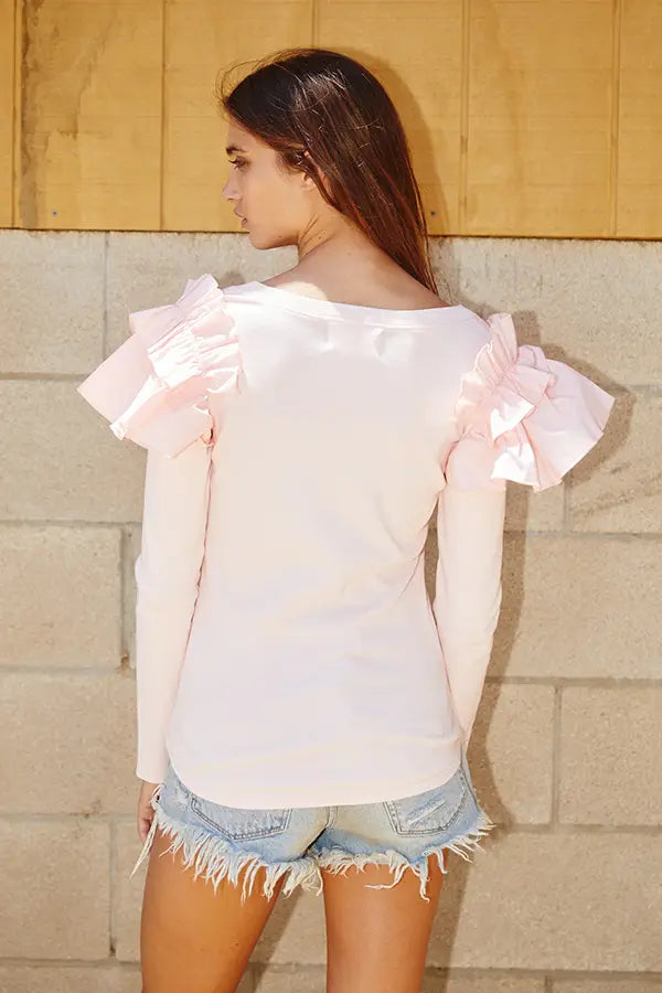 Ruffled Sleeve Cotton Ribbed Top