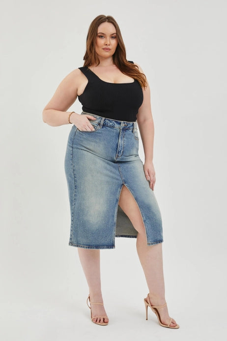 Cello High Rise Midi Skirt in Curvy