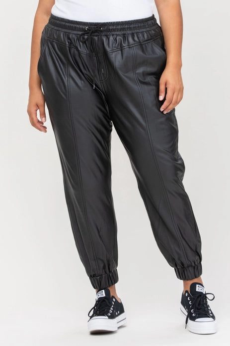Cello High-Rise Faux Leather Joggers